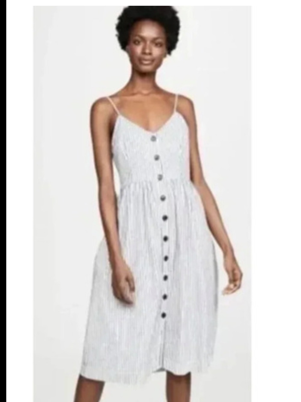 ATM Anthony Thomas Melillo White and Navy Blue Striped Button-Front Midi Dress